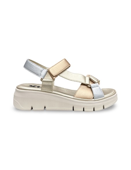 Xti 145398 sandali donna in pelle laminato oro/argento/cipria