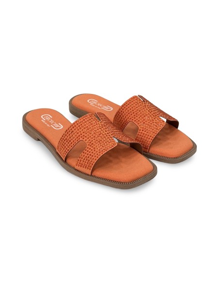 EstroDonna 1313-047 sandali donna in velluto/strass arancio