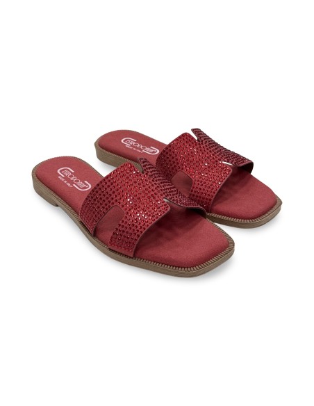 EstroDonna 1313-047 sandali donna in velluto/strass rosso