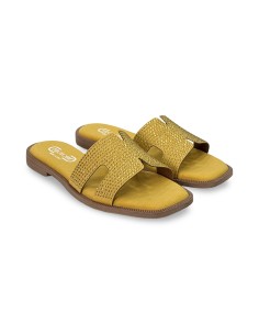 EstroDonna 1313-047 sandali donna in velluto/strass ocra