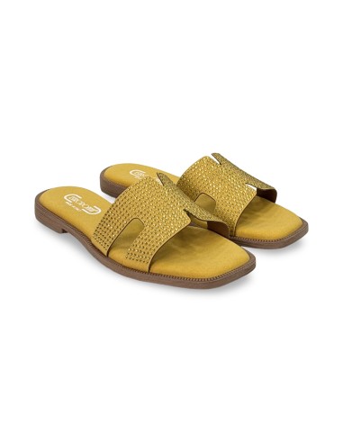 EstroDonna 1313-047 sandali donna in velluto/strass ocra