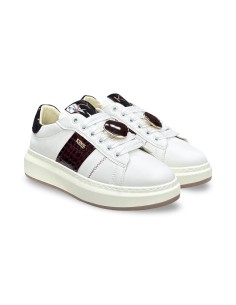 Keys K-13002 sneakers donna in pelle/vernice bianco/bordeaux