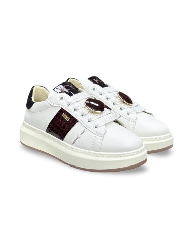 Keys K-13002 sneakers donna in pelle/vernice bianco/bordeaux