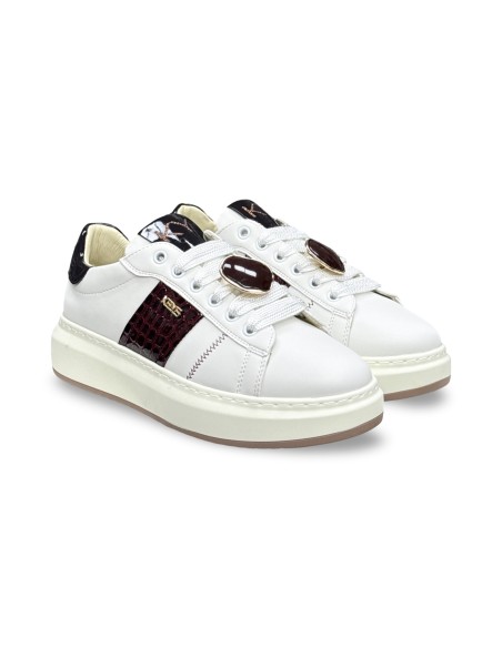 Keys K-13002 sneakers donna in pelle/vernice bianco/bordeaux