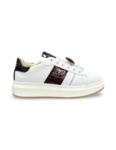 Keys K-13002 sneakers donna in pelle/vernice bianco/bordeaux