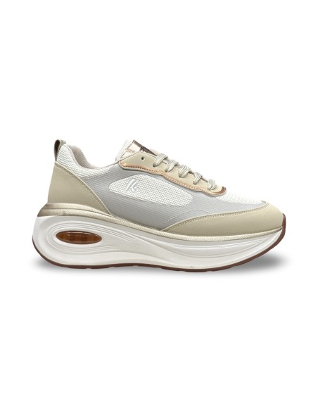 Keys K-13513 sneakers donna in pelle/tessuto beige