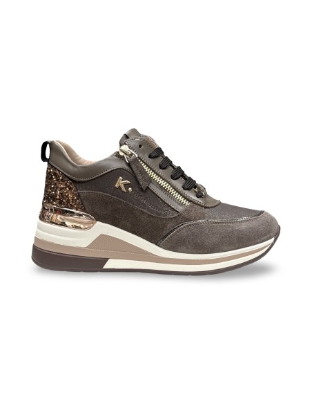 Keys K-13383 sneakers donna in camoscio/glitter marrone