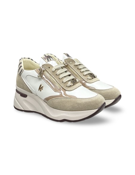 Keys K-13341 sneakers donna in pelle/camoscio beige/panna