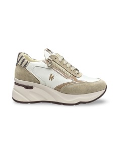 Keys K-13341 sneakers donna in pelle/camoscio beige/panna 2