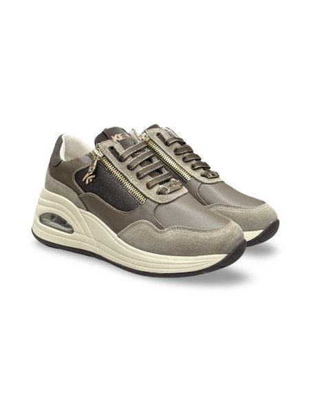 Keys K-13610 sneakers donna in pelle/camoscio taupe