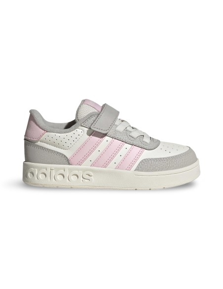 Adidas Breakbase C KJ9593 sneakers bambina in pelle bianco/rosa/grigio