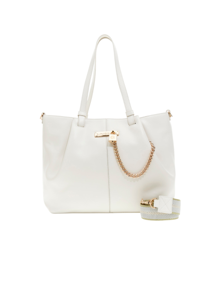 Cafe' Noir C3RF1011 Borsa shopping donna in pelle avorio/oro
