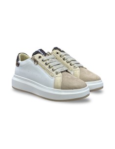 Keys K-13003 sneakers donna in pelle/camoscio bianco/pitonato/beige 2