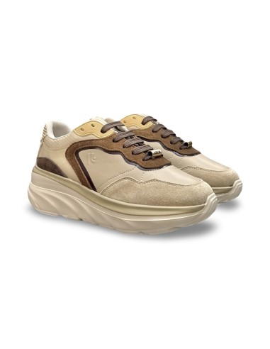 Keys K-13500 sneakers donna in pelle/camoscio beige/marrone