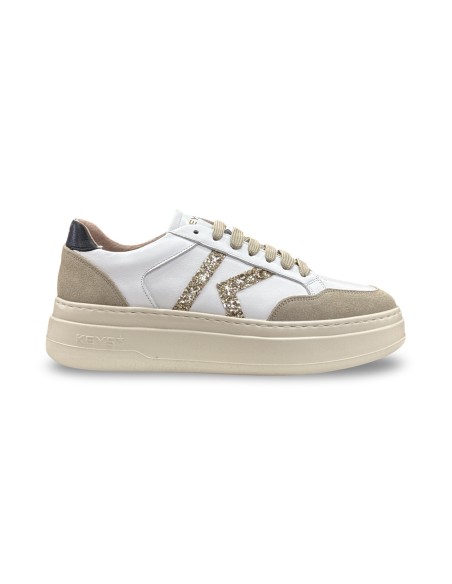 Keys K-13860 sneakers donna in pelle/camoscio bianco/beige
