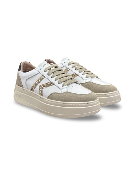 Keys K-13860 sneakers donna in pelle/camoscio bianco/beige