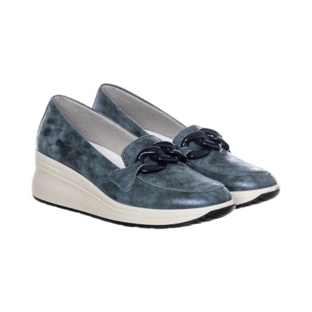 ENVAL SOFT 5760900 mocassini donna con zeppa in pelle blu perla