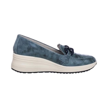 ENVAL SOFT 5760900 mocassini donna con zeppa in pelle blu perla