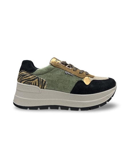 Igi&Co 2175100 sneakers donna camoscio/velluto verde/nero