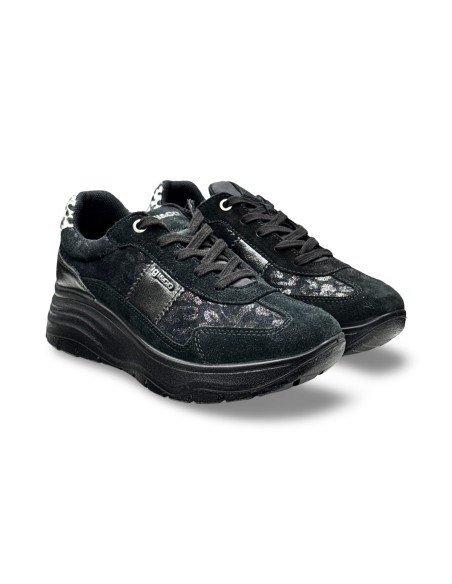 Igi&Co 8682700 sneakers donna in pelle /camoscio nero/leopardato