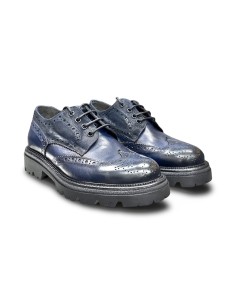Exton 8460 scarpe stringate uomo in pelle blu/jeans 2