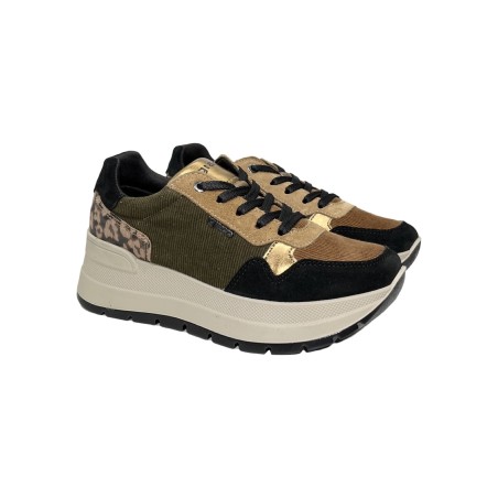 Igi&Co 6675600 sneakers donna in pelle e camoscio nero multicolor