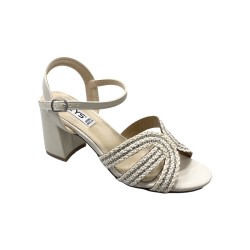 KEYS K-9730 sandali donna con tacco in pelle intrecciata beige 2