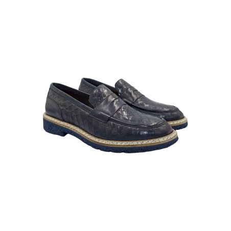Exton 8140 mocassini uomo in pelle blu