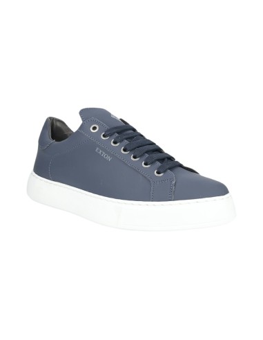 EXTON 83 sneakers uomo in pelle gommata blu Exton - 2 Exton scarpe casual basse uomo gommato blu 