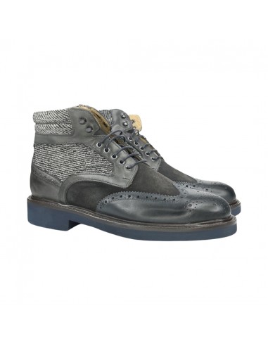 EXTON 448 stivaletti uomo in pelle blu e grigio Exton - 2 Exton scarpe stringate uomo in pelle blu e grigio con moguette 