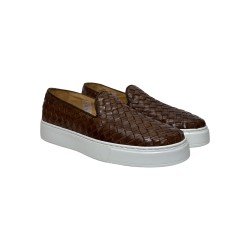 Exton 523 slip on uomo in pelle intrecciata cuoio 2