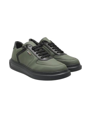 EXTON 27 sneakers uomo in pelle gommata verde e nero Exton - 1 Exton uomo sneakers con tomaia in gomma color militare e nero 