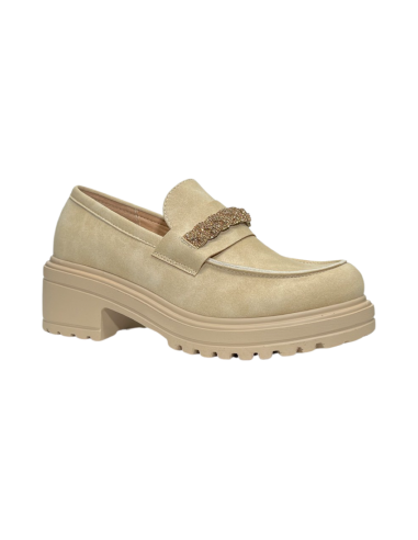 QUEEN HELENA X30-108 mocassini donna con tacco in camoscio beige Queen Helena - 2 Queen Helena Shoes mocassini donna primavera e